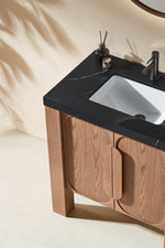 MUNICH 36” NATURAL TEAK FREESTANDING MODERN BATHROOM VANITY (BLACK COUNTERTOP)