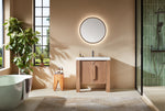 MUNICH 36” NATURAL TEAK FREESTANDING MODERN BATHROOM VANITY (WHITE COUNTERTOP)