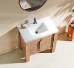 MUNICH 36” NATURAL TEAK FREESTANDING MODERN BATHROOM VANITY (WHITE COUNTERTOP)