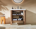 MUNICH 36” NATURAL TEAK FREESTANDING MODERN BATHROOM VANITY (WHITE COUNTERTOP)