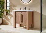 MUNICH 36” NATURAL TEAK FREESTANDING MODERN BATHROOM VANITY (WHITE COUNTERTOP)