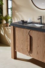 MUNICH 48” NATURAL TEAK FREESTANDING MODERN BATHROOM VANITY (BLACK COUNTERTOP)