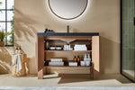 MUNICH 48” NATURAL TEAK FREESTANDING MODERN BATHROOM VANITY (BLACK COUNTERTOP)