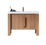 MUNICH 48” NATURAL TEAK FREESTANDING MODERN BATHROOM VANITY (WHITE COUNTERTOP)