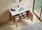 MUNICH 48” NATURAL TEAK FREESTANDING MODERN BATHROOM VANITY (WHITE COUNTERTOP)