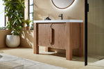 MUNICH 48” NATURAL TEAK FREESTANDING MODERN BATHROOM VANITY (WHITE COUNTERTOP)