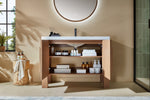 MUNICH 48” NATURAL TEAK FREESTANDING MODERN BATHROOM VANITY (WHITE COUNTERTOP)