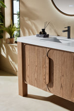 MUNICH 48” NATURAL TEAK FREESTANDING MODERN BATHROOM VANITY (WHITE COUNTERTOP)