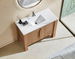 MUNICH 48” NATURAL TEAK FREESTANDING MODERN BATHROOM VANITY (WHITE COUNTERTOP)
