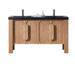 MUNICH 60” NATURAL TEAK FREESTANDING MODERN BATHROOM VANITY (BLACK COUNTERTOP)