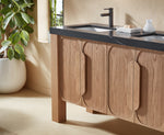 MUNICH 60” NATURAL TEAK FREESTANDING MODERN BATHROOM VANITY (BLACK COUNTERTOP)