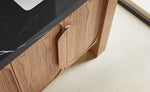MUNICH 60” NATURAL TEAK FREESTANDING MODERN BATHROOM VANITY (BLACK COUNTERTOP)