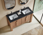 MUNICH 60” NATURAL TEAK FREESTANDING MODERN BATHROOM VANITY (BLACK COUNTERTOP)