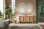 MUNICH 60” NATURAL TEAK FREESTANDING MODERN BATHROOM VANITY (WHITE COUNTERTOP)
