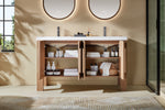 MUNICH 60” NATURAL TEAK FREESTANDING MODERN BATHROOM VANITY (WHITE COUNTERTOP)