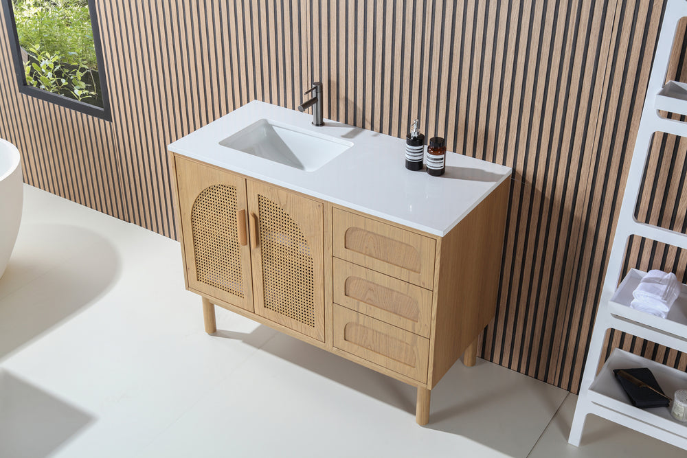 NARA 48” PECAN OAK MID-CENTURY FREESTANDING BATHROOM VANITY