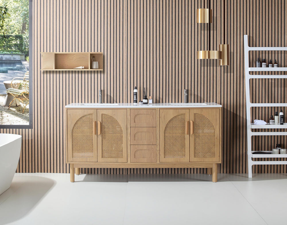 【華蓮（かれん） 】Nobletノブレ オーボエ 木製 グラナディラ NARA 72” PECAN OAK MID-CENTURY FREESTANDING BATHROOM VANITY