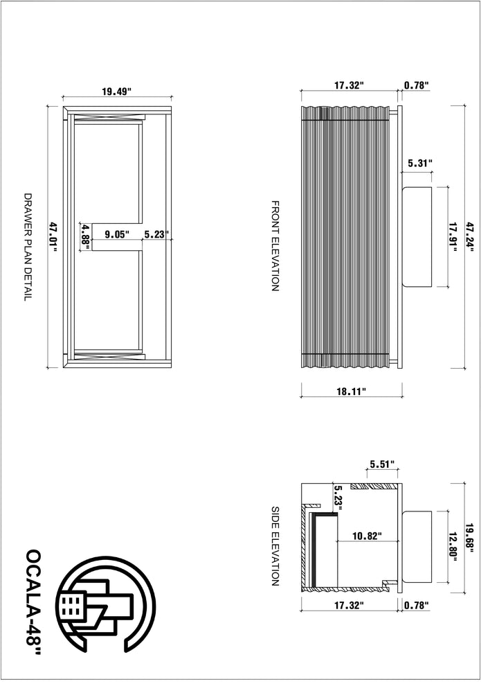 OCALA 48” MAPLE WALL MOUNT MODERN BATHROOM VANITY