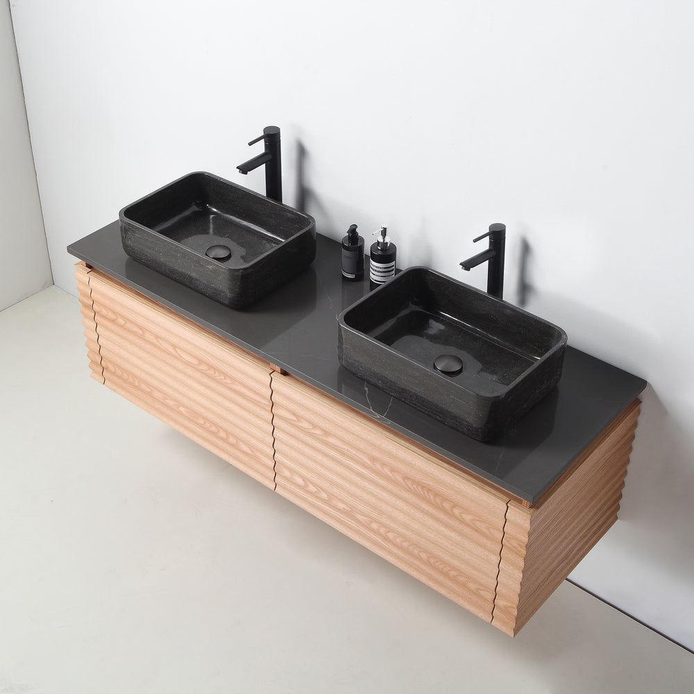 OCALA 60” MAPLE WALL MOUNT MODERN BATHROOM VANITY (LEFT SINK/RIGHT SINK/DOUBLE SINK)