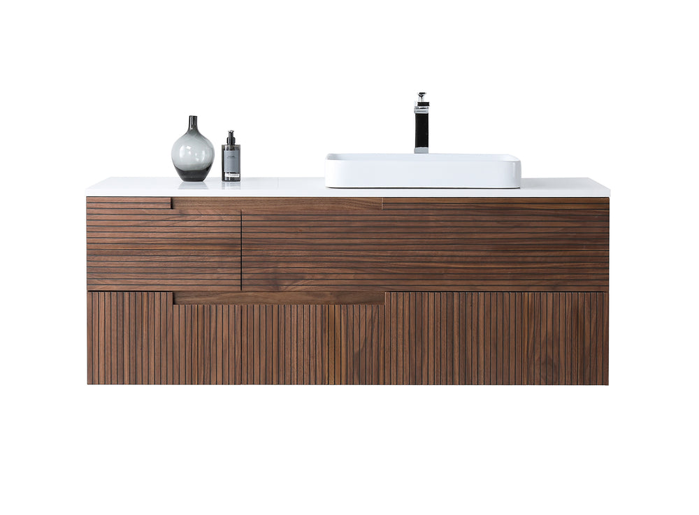 ORSA 60” WALNUT WALL MOUNT MODERN BATHROOM VANITY