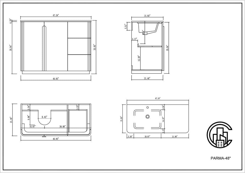 PARMA 48” ESPRESSO OAK FREESTANDING BATHROOM VANITY