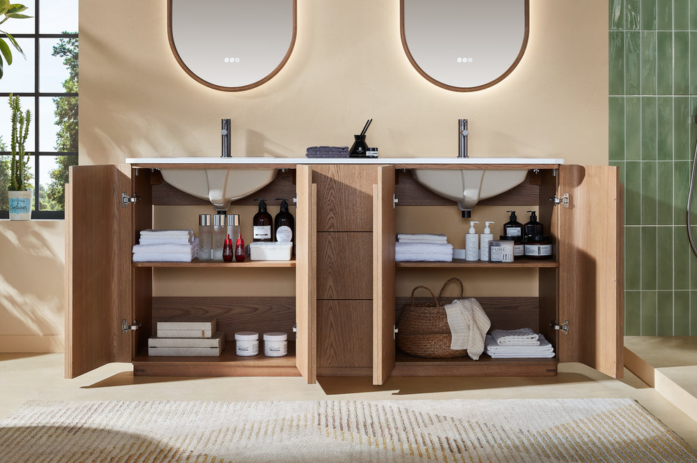 PARMA 72” NATURAL TEAK FREESTANDING BATHROOM VANITY