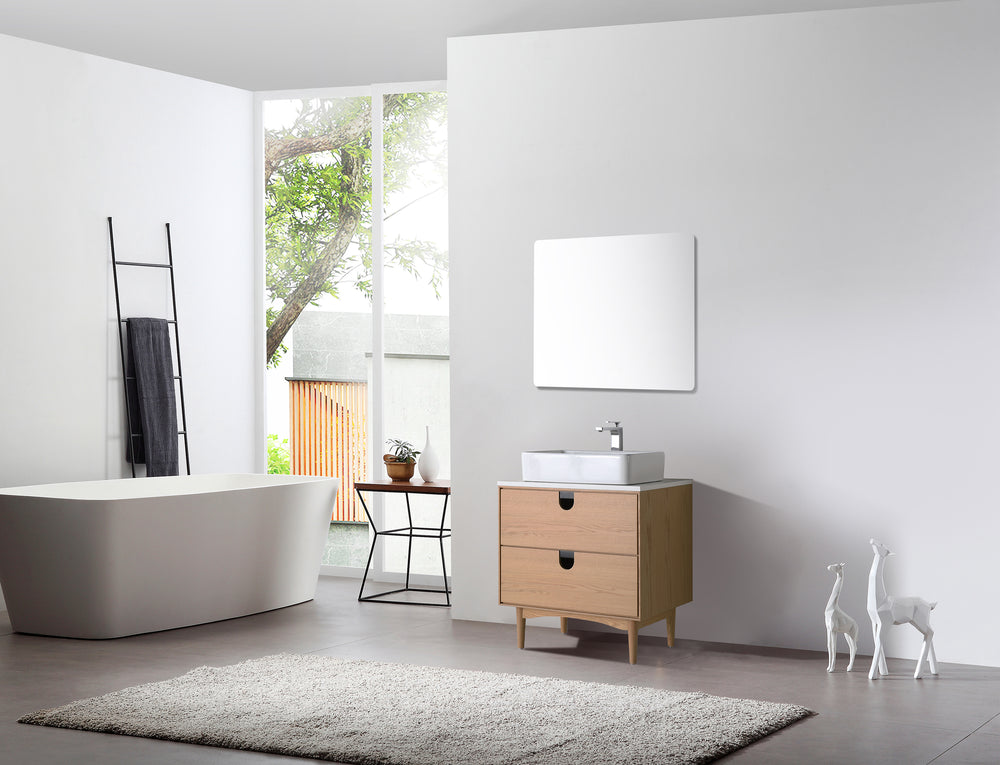 PORTREE 30” WHITEWASH OAK MID-CENTURY FREESTANDING BATHROOM VANITY