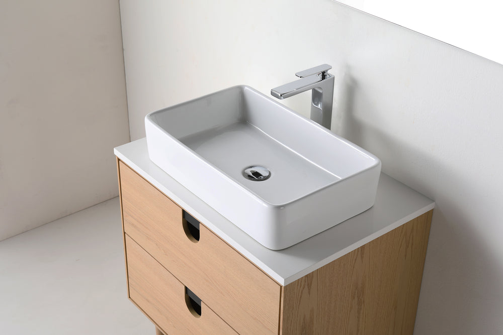 PORTREE 30” WHITEWASH OAK MID-CENTURY FREESTANDING BATHROOM VANITY