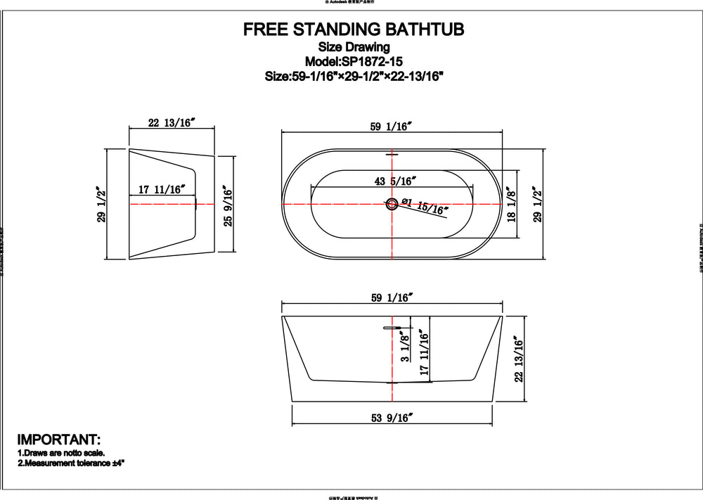 Cartisan Design 60-inch  BT-03 Modern Freestanding Bathtub (Acrylic)