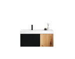 LUGANO 42” MATTE BLACK GLASS/MAPLE WALL MOUNT MODERN BATHROOM VANITY