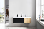 LUGANO 55” MATTE BLACK GLASS/MAPLE WALL MOUNT MODERN BATHROOM VANITY