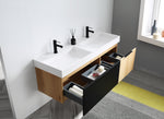 LUGANO 55” MATTE BLACK GLASS/MAPLE WALL MOUNT MODERN BATHROOM VANITY