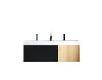 LUGANO 55” MATTE BLACK GLASS/MAPLE WALL MOUNT MODERN BATHROOM VANITY