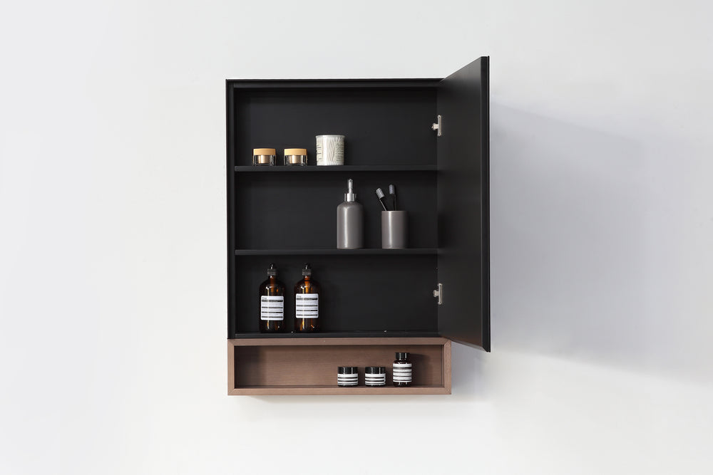 Medicine Cabinet Bergen 24-inch Matte Black/Chestnut Oak