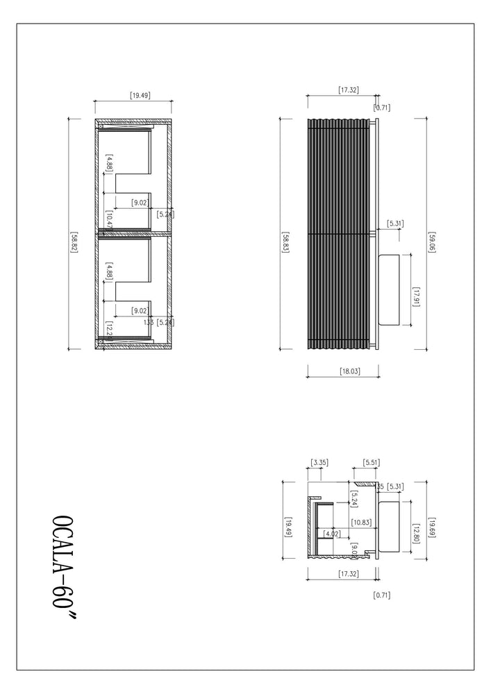 OCALA 60” CHESTNUT WALL MOUNT MODERN BATHROOM VANITY