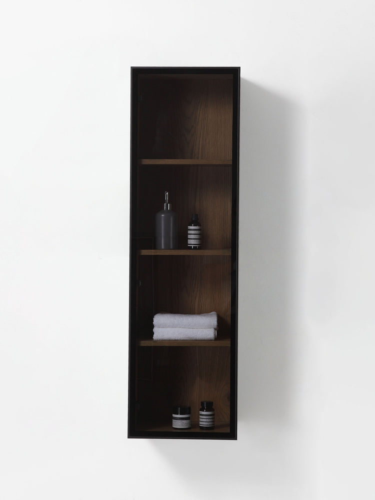 LUCE 13" PECAN OAK/GLASS WALL MOUNT MODERN BATHROOM SIDE CABINET