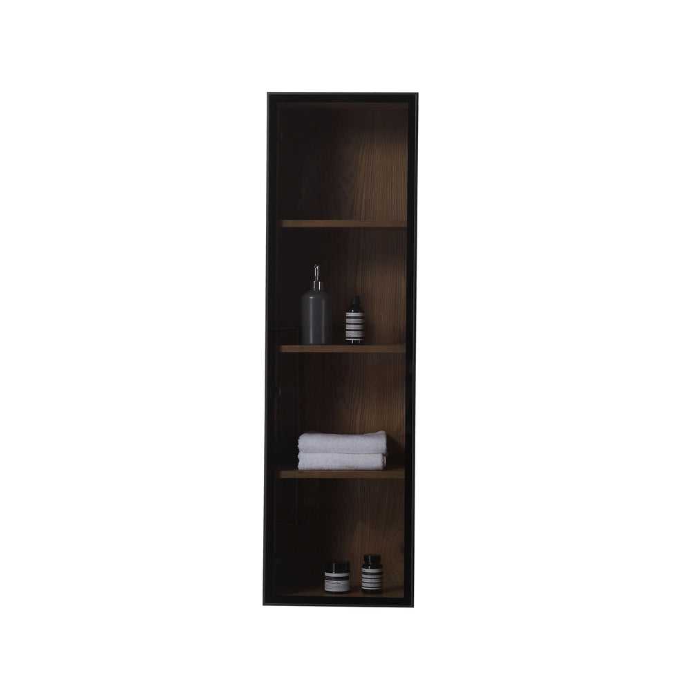 LUCE 13" PECAN OAK/GLASS WALL MOUNT MODERN BATHROOM SIDE CABINET