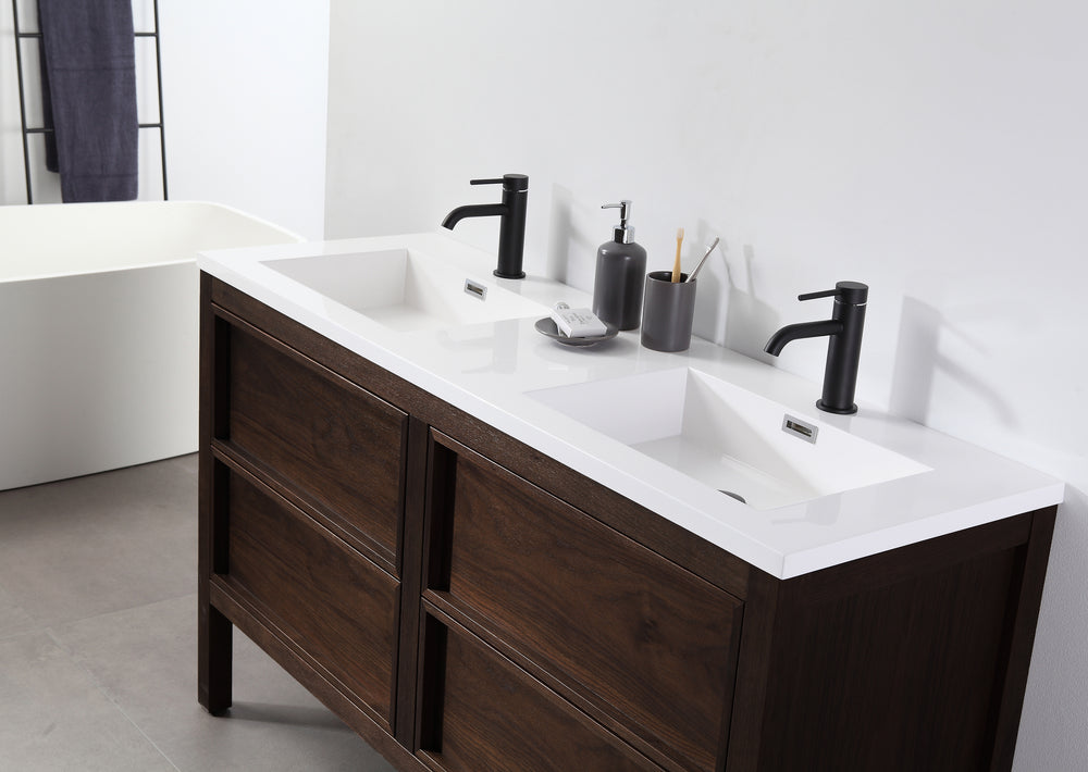 ANNECY 55” DARK WALNUT FREESTANDING MODERN BATHROOM VANITY