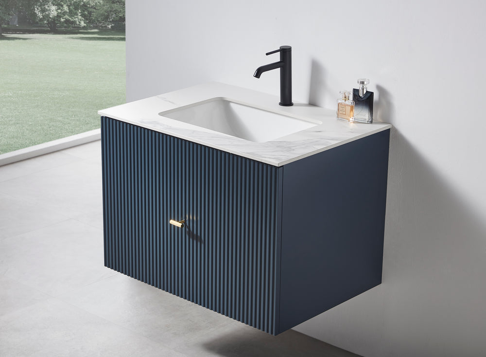 BARCELONA 30” DARK BLUE WALL MOUNT MODERN BATHROOM VANITY