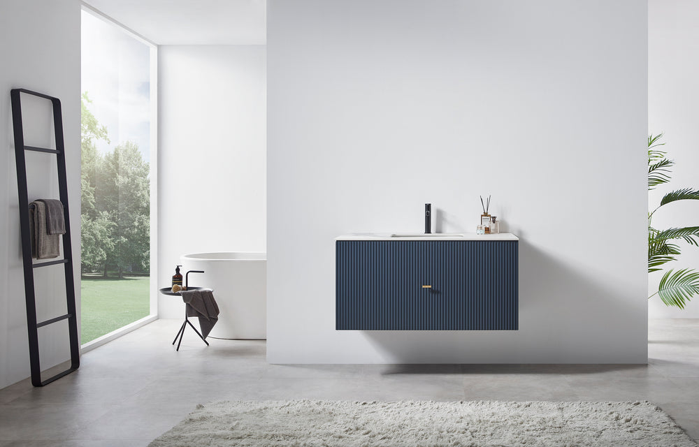 BARCELONA 42” DARK BLUE WALL MOUNT MODERN BATHROOM VANITY