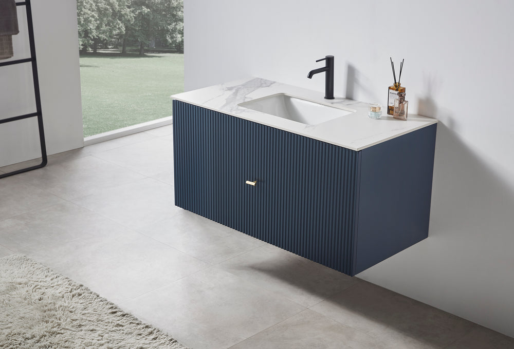 BARCELONA 42” DARK BLUE WALL MOUNT MODERN BATHROOM VANITY