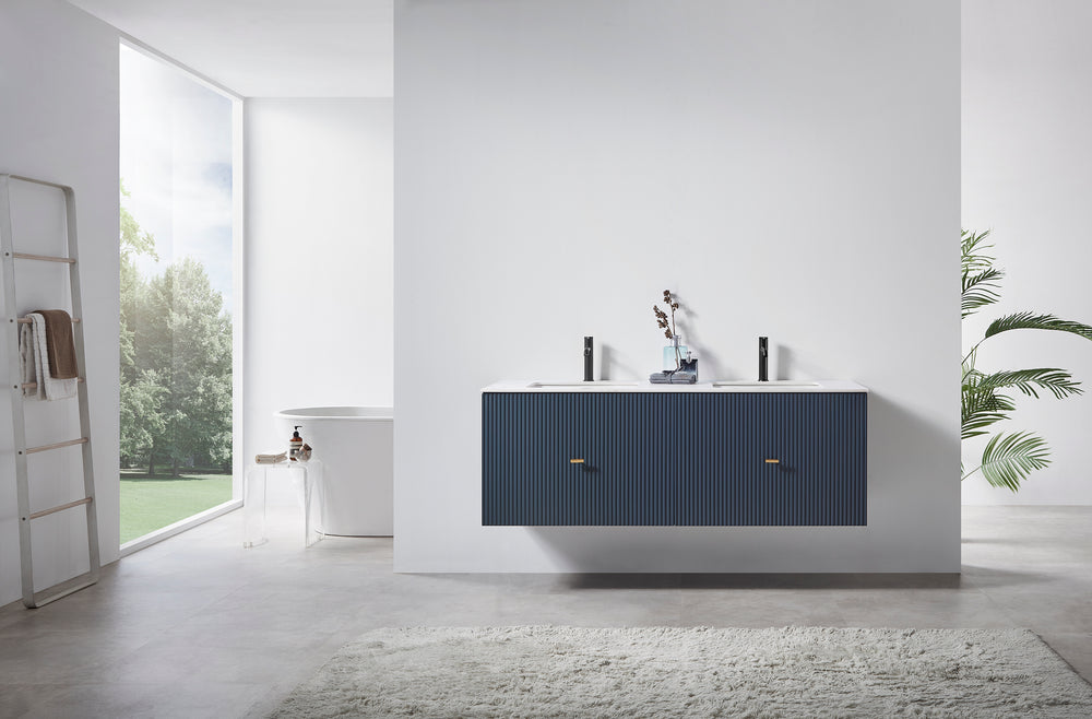 BARCELONA 60” DARK BLUE WALL MOUNT MODERN BATHROOM VANITY