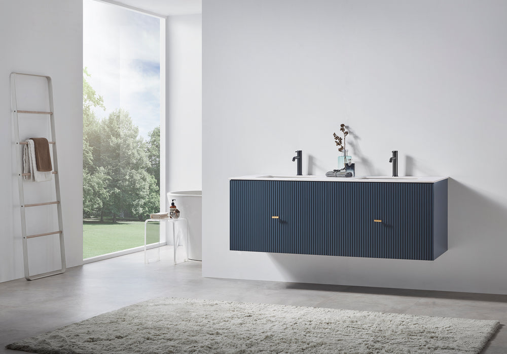 BARCELONA 60” DARK BLUE WALL MOUNT MODERN BATHROOM VANITY