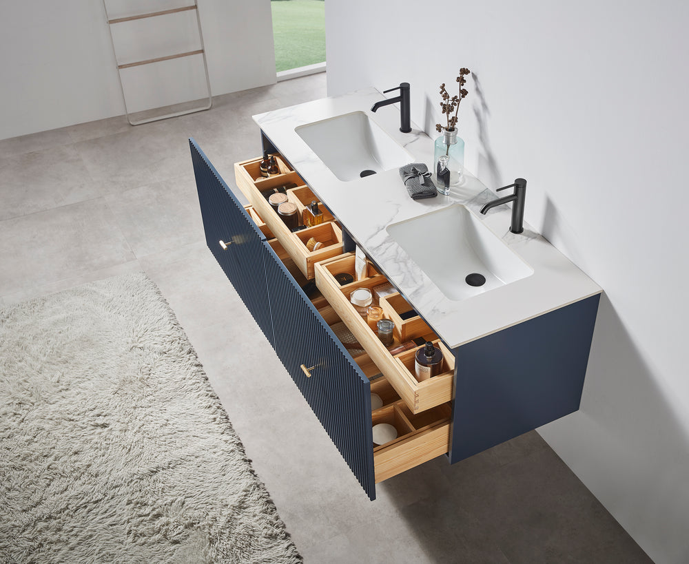 BARCELONA 60” DARK BLUE WALL MOUNT MODERN BATHROOM VANITY