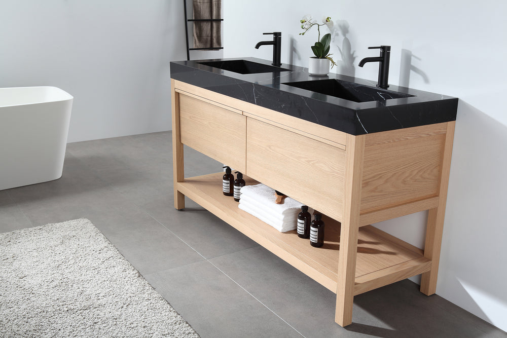 BIBURY 60” WHITEWASH OAK FREESTANDING MODERN BATHROOM VANITY