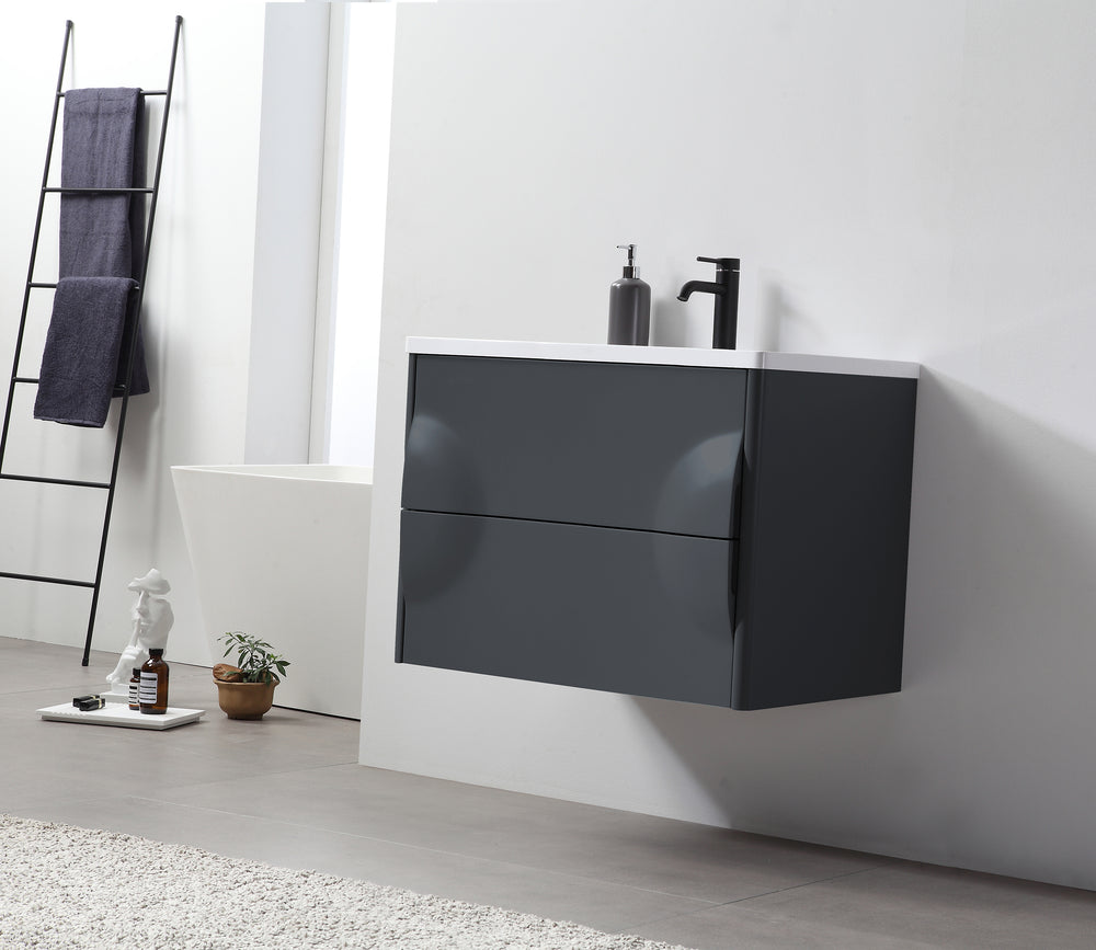 COLMAR 30” DARK GRAY WALL MOUNT MODERN BATHROOM VANITY