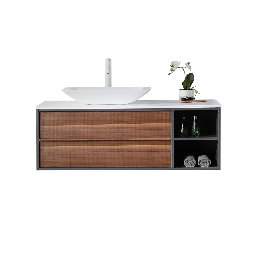 GOREME 48”  WALNUT/DARK GRAY OAK WALL MOUNT MODERN BATHROOM VANITY