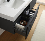 MANAROLA 60” BLACK OF NIGHT WITH THICK QUARTZ WALL MOUNT MODERN BATHROOM VANITY