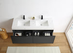 MANAROLA 60” BLACK OF NIGHT WITH THICK QUARTZ WALL MOUNT MODERN BATHROOM VANITY