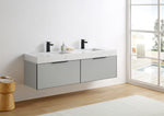 MANAROLA 72” SILVER GRAY WITH THICK QUARTZ WALL MOUNT MODERN BATHROOM VANITY